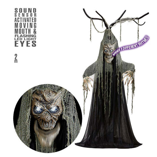 Sound Sensor Activated Talking Haunted Halloween Tree With Moving Mouth & Flashing Led Light Eyes 200 Cm - Speaks 3 Different Rhymes 