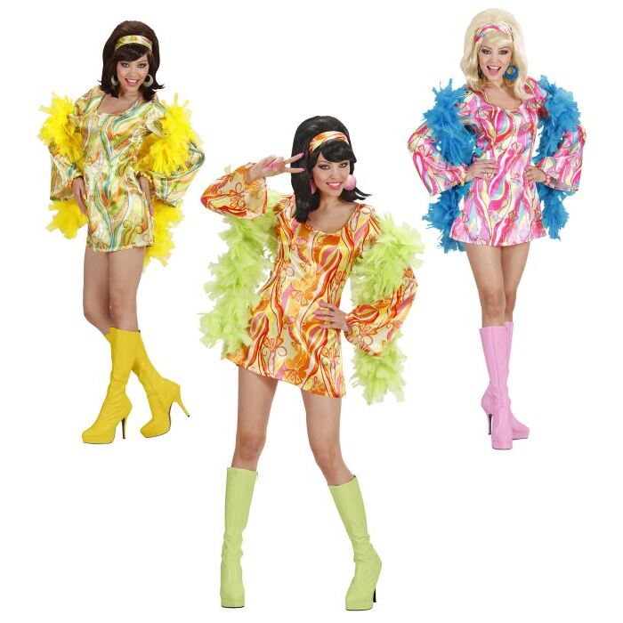 70S Mod 3 Colors Ass.  Dress, Headband 
