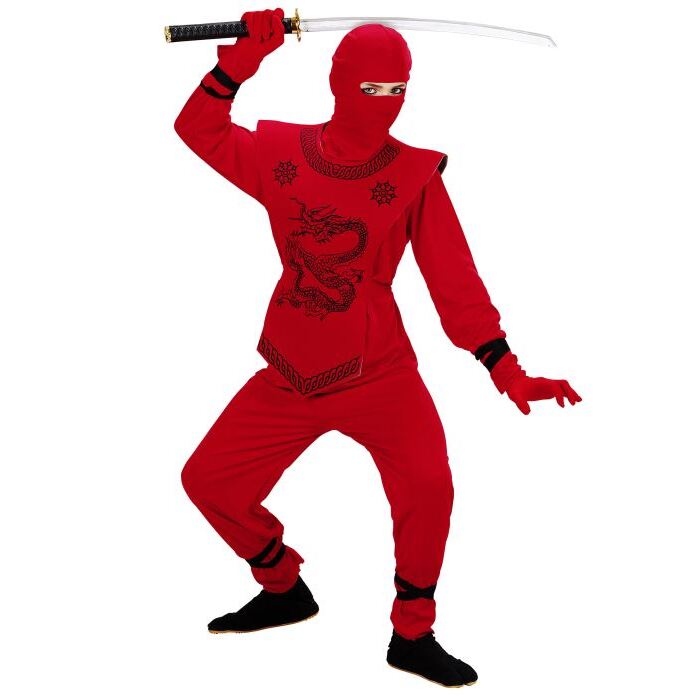 Red Ninja  Coat With Ties, Pantswith Ties, Chest Armour, Mask 