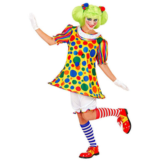 Clown  Dress With Hooped Hemline, Pantaloons, Pom Pom Hair Elastics 