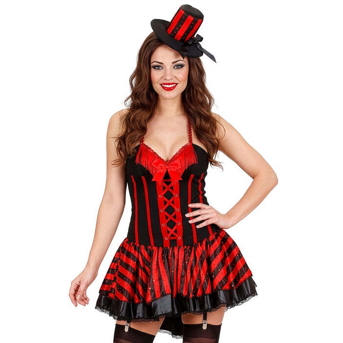 Burlesque Girl  Dress With Attached Garters, Mini Top Hat 