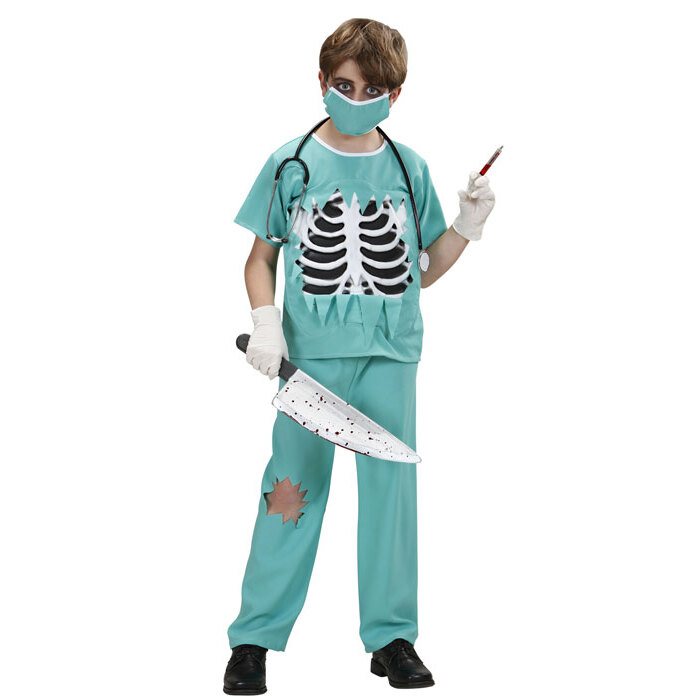 Scary Surgeon  Shirt With Bones Chest, Pants, Face Mask 