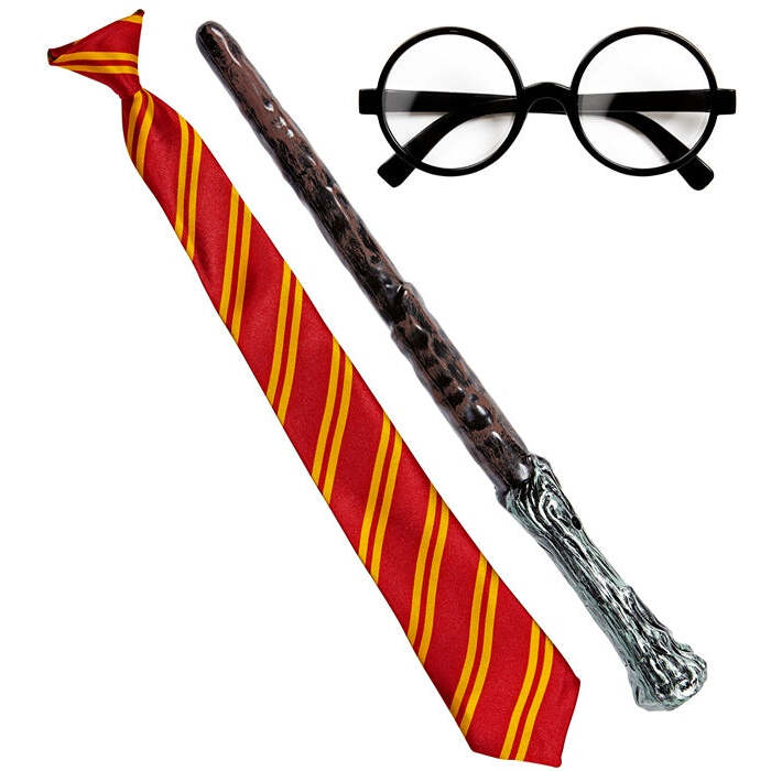 Wizard Apprentice  Student Glasses With Lenses, Tie, Magic Wand 