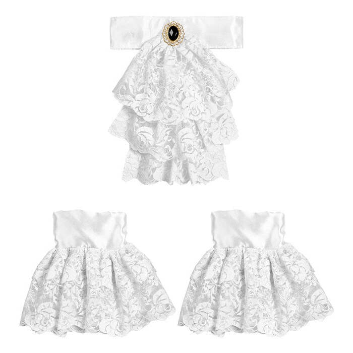 Lace Jabot With Gem & Cuffs