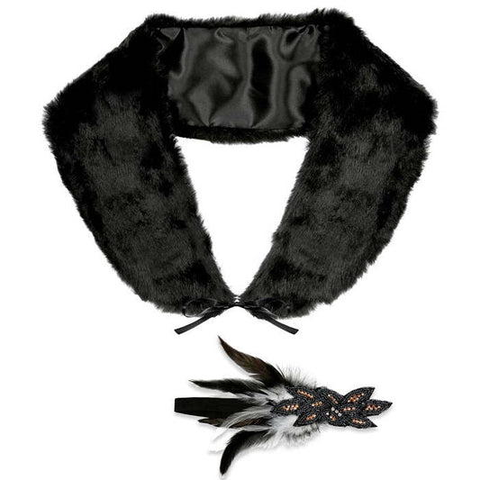 Roaring 20S Flapper  Faux Fur Stole, Sequin & Feathers Headpiece 