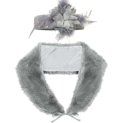 Roaring 20S Flapper  Faux Fur Stole, Lace Headpiece With Flower 