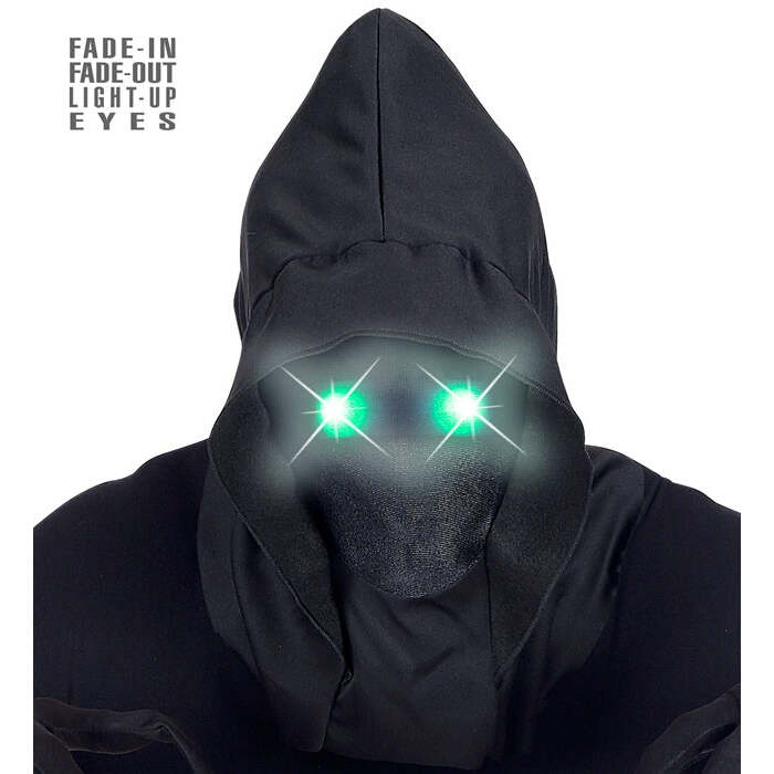 Faceless Hooded Mask With Green Fade-In Fade-Out Light-Up Eyes