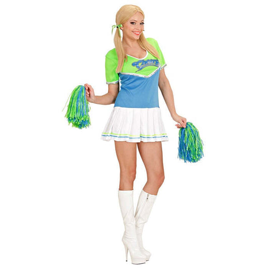 Cheerleader Green/Light Blue  Dress, 2 Pom Poms 