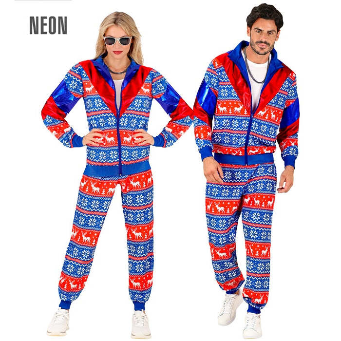 Blue-Red Merry Christmas Party Fashion Tracksuit  Jacket, Pants 