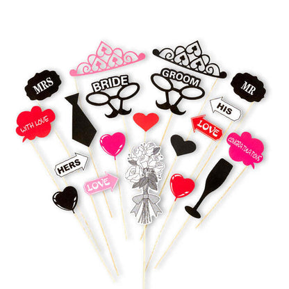 Photo Booth Bride & Groom Accessories 20 Pcs In Window Box