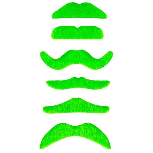 Neon Green Moustaches Adhesive -6 Styles Ass.
