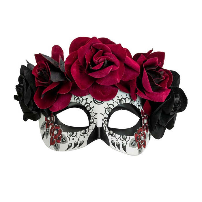 Dia De Los Muertos Eyemask With Black & Burgundy Roses