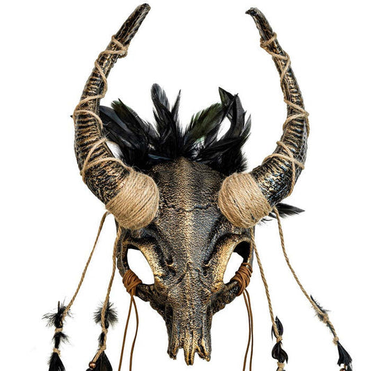 Shaman Bull Skull Mask With Feathers