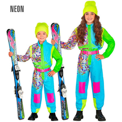 Neon Azure-Green Ski Suit  Overalls, Belt 