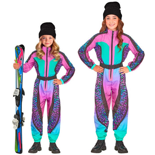 “Multicolor Animalier Leopard Ski Suit  Overalls, Belt 