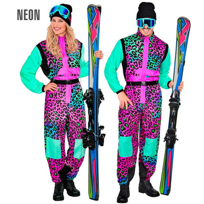 “Multicolor Animalier Leopard Ski Suit  Overalls, Belt 