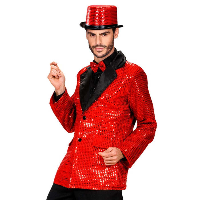 Red Sequin Jacket With Satin Collar