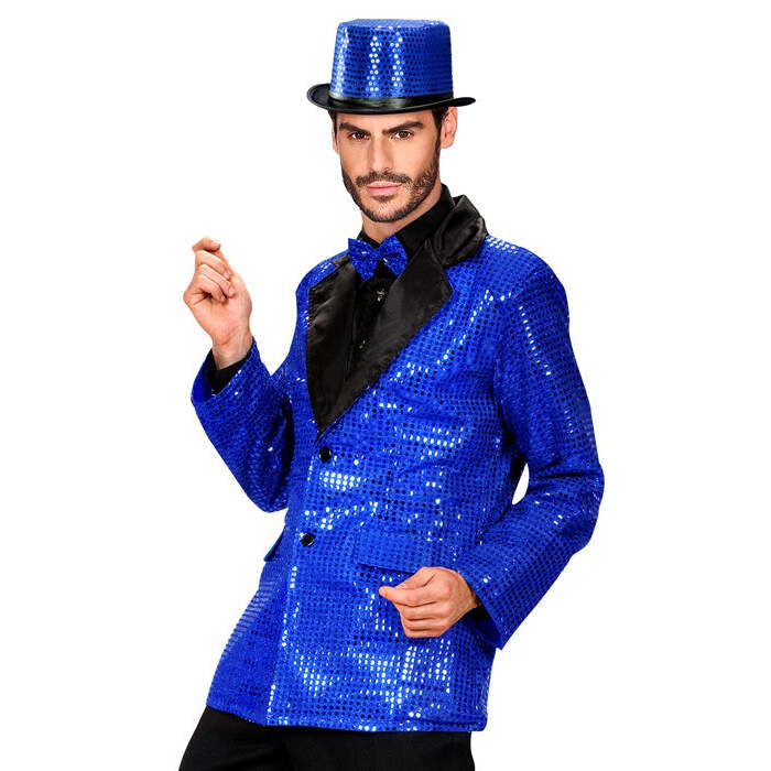 Blue Sequin Jacket With Satin Collar