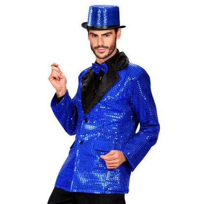 Blue Sequin Jacket With Satin Collar