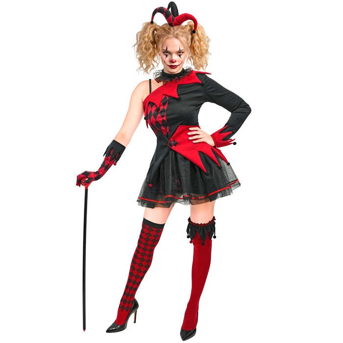Evil Jester  Dress, Shorts, Thigh Highs, Garter, Belt, Headpiece, Choker, Glove 