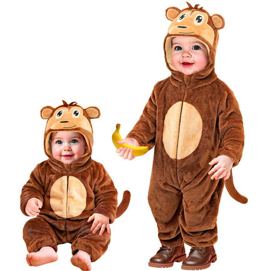 Monkey Plush Velvet  Hooded Jumpsuit 