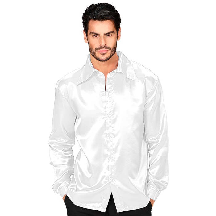 Satin White 70S Disco Shirt