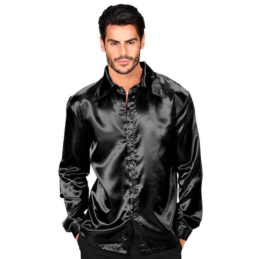 Satin Black 70S Disco Shirt