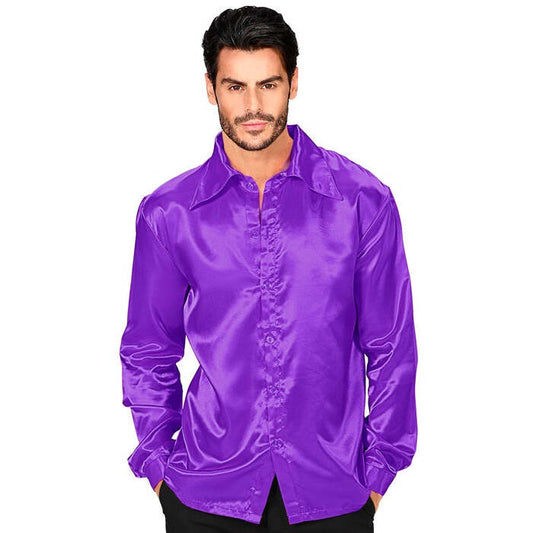 Satin Purple 70S Disco Shirt