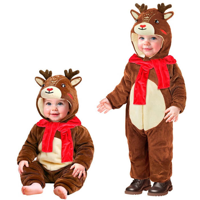 Reindeer Plush Velvet  Hooded Jumpsuit, Scarf 