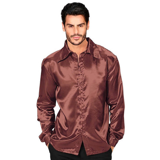 Satin Brown 70S Disco Shirt