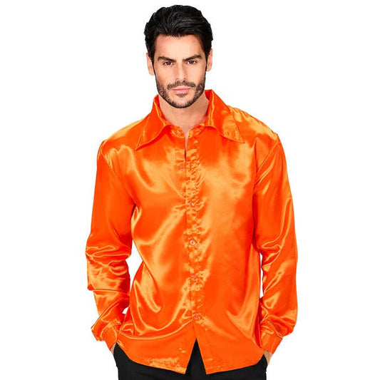 Satin Orange 70S Disco Shirt