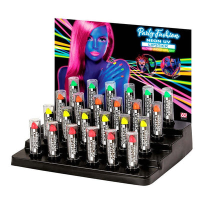 Display Box Of 24 Neon Lipsticks 6 Ml -  6 Each Of Neon Pink, Neon Yellow, Neon Green, Neon Orange 
