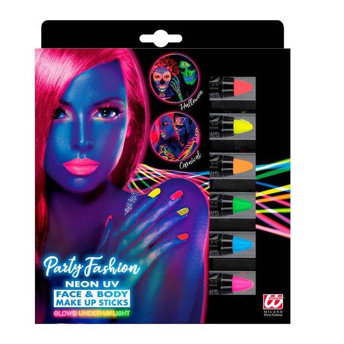 Set Of 6 Neon Make-Up Pencils In Window Box  2 X Neon Pink, 1 Yellow, 1 Orange, 1 Green, 1 Blue  - 21 Ml