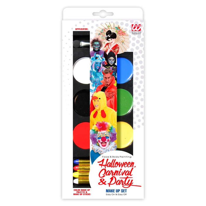 Halloween, Carnival & Party Make Up Set In Window Box  6 Color Make-Up Palette 30 G  6 X 5 G , 4 Color Make-Up Pencils 8,8 G  4 X 2,2 G , Applicator 