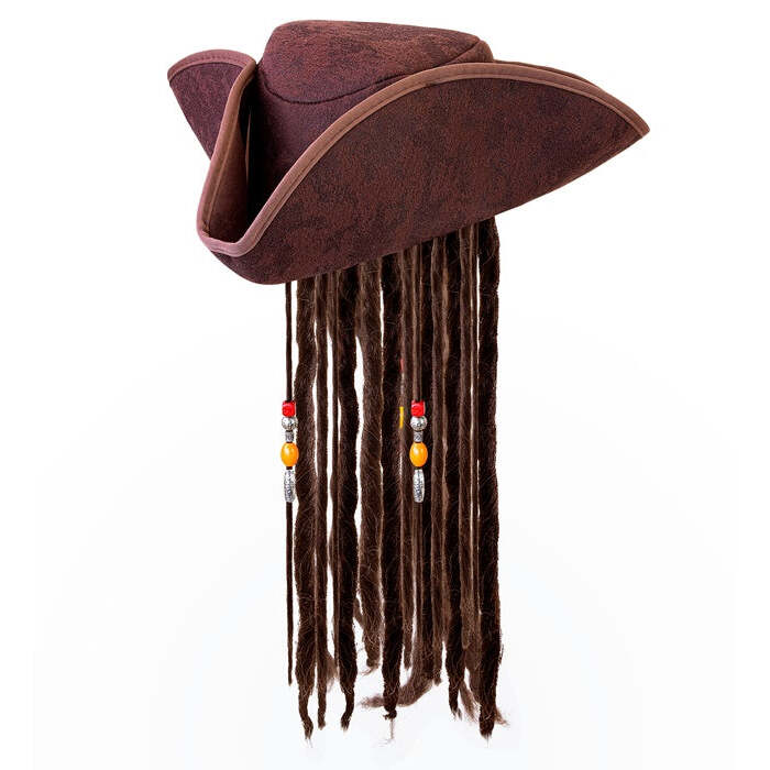 Leather Look Pirate Tricorn With Dreadlocks