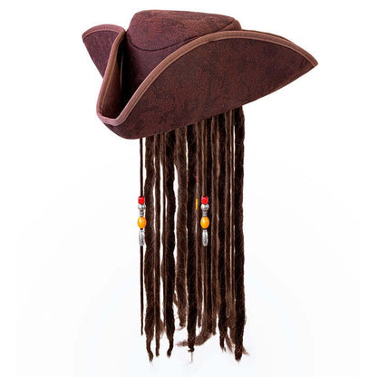 Leather Look Pirate Tricorn With Dreadlocks