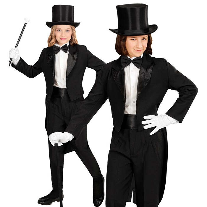 Children'S Black Tailcoat With Satin Collar