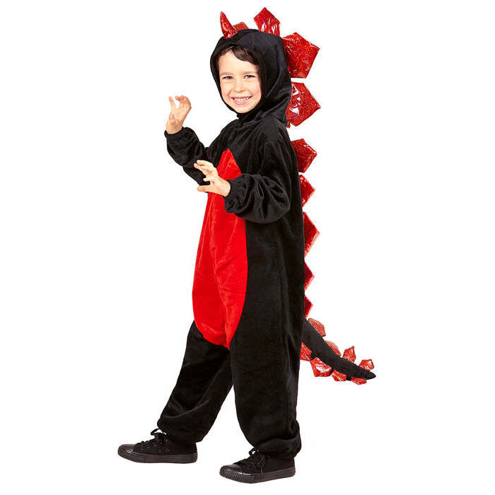 Plush Black Dinosaur  Hooded Jumpsuit 
