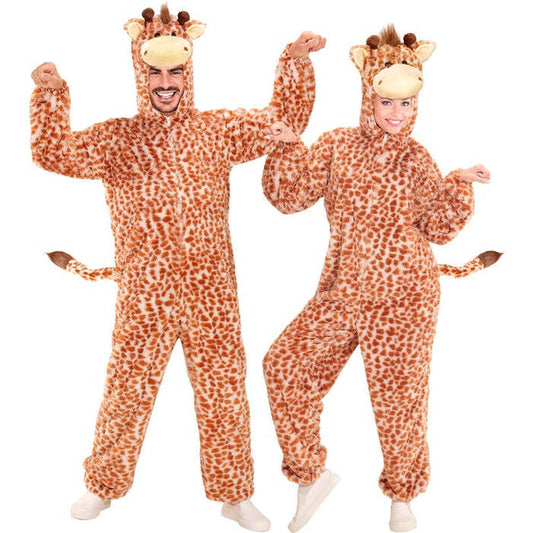Giraffe In Soft Plush  Hooded Jumpsuit With Mask 