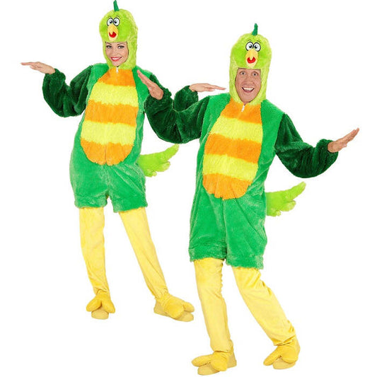 Green Bird In Soft Plush  Hooded Jumpsuit With Mask 