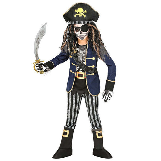 Pirate Captain Skeleton  Coat With Shirt, Belt & Sword Sash, Pants With Boot Covers, Hat With Bandana 