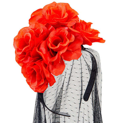 Black Veil With Red Roses Headpiece