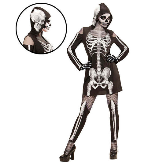 Skeleton  Hooded Dress, Thigh High Leggings 