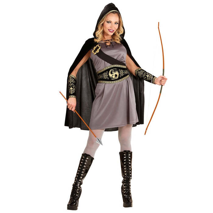 Archer  Dress, Belt, Sash With Buckle, Arm Bands, Hooded Cape 