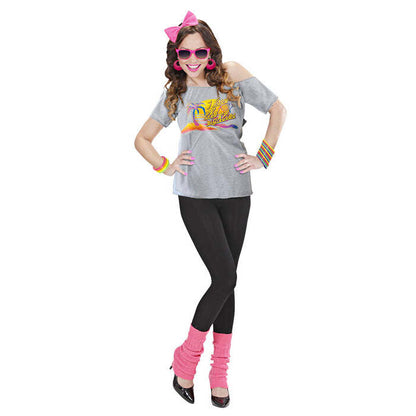 80S Beach Girl  T-Shirt, Bow Headband, Leg Warmers 