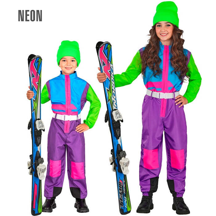 “Neon Purple-Azure-Green Ski Suit  Overalls, Belt 