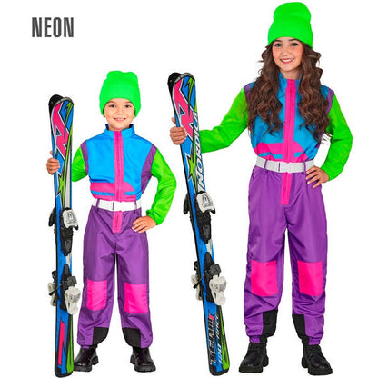 “Neon Purple-Azure-Green Ski Suit  Overalls, Belt 
