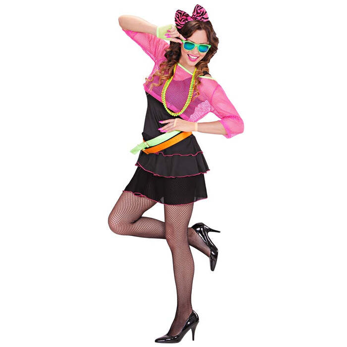 The 80S Groupie  Dress, Mesh Shirt, Belt, Bow Headband 
