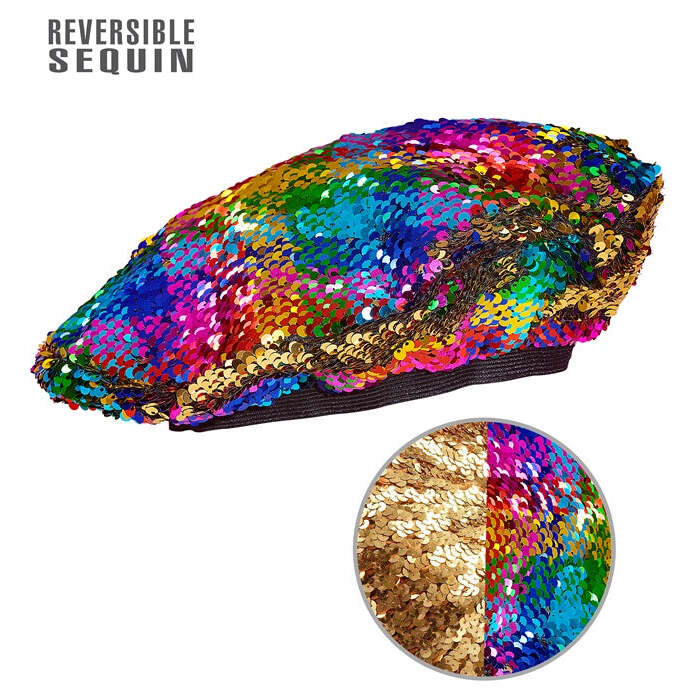 Reversible Rainbow/Gold Sequin Beret