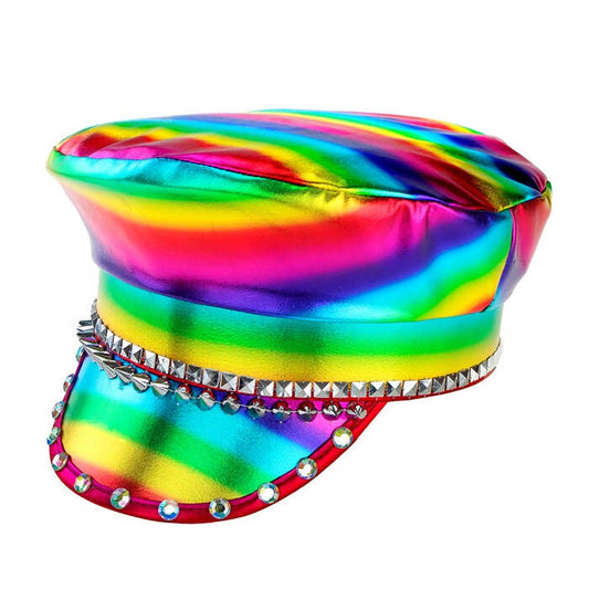 Studded & Jewelled Rainbow Biker Cap